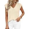 imagePRETTYGARDEN Womens 2026 Lightweight Sweaters Vest Spring Trendy Cap Sleeve V Neck Knit Tank Tops Summer Going Out OutfitsBeige