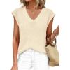 imagePRETTYGARDEN Womens 2026 Lightweight Sweaters Vest Spring Trendy Cap Sleeve V Neck Knit Tank Tops Summer Going Out OutfitsBeige