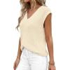 imagePRETTYGARDEN Womens 2026 Lightweight Sweaters Vest Spring Trendy Cap Sleeve V Neck Knit Tank Tops Summer Going Out OutfitsBeige