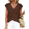 imagePRETTYGARDEN Womens 2026 Lightweight Sweaters Vest Spring Trendy Cap Sleeve V Neck Knit Tank Tops Summer Going Out OutfitsCoffee