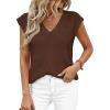 imagePRETTYGARDEN Womens 2026 Lightweight Sweaters Vest Spring Trendy Cap Sleeve V Neck Knit Tank Tops Summer Going Out OutfitsCoffee