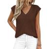 imagePRETTYGARDEN Womens 2026 Lightweight Sweaters Vest Spring Trendy Cap Sleeve V Neck Knit Tank Tops Summer Going Out OutfitsCoffee