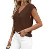 imagePRETTYGARDEN Womens 2026 Lightweight Sweaters Vest Spring Trendy Cap Sleeve V Neck Knit Tank Tops Summer Going Out OutfitsCoffee