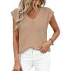 imagePRETTYGARDEN Womens 2026 Lightweight Sweaters Vest Spring Trendy Cap Sleeve V Neck Knit Tank Tops Summer Going Out OutfitsKhaki