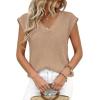 imagePRETTYGARDEN Womens 2026 Lightweight Sweaters Vest Spring Trendy Cap Sleeve V Neck Knit Tank Tops Summer Going Out OutfitsKhaki
