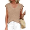 imagePRETTYGARDEN Womens 2026 Lightweight Sweaters Vest Spring Trendy Cap Sleeve V Neck Knit Tank Tops Summer Going Out OutfitsKhaki