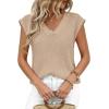 imagePRETTYGARDEN Womens 2026 Lightweight Sweaters Vest Spring Trendy Cap Sleeve V Neck Knit Tank Tops Summer Going Out OutfitsLight Khaki