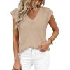 imagePRETTYGARDEN Womens 2026 Lightweight Sweaters Vest Spring Trendy Cap Sleeve V Neck Knit Tank Tops Summer Going Out OutfitsLight Khaki