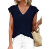 imagePRETTYGARDEN Womens 2026 Lightweight Sweaters Vest Spring Trendy Cap Sleeve V Neck Knit Tank Tops Summer Going Out OutfitsNavy Blue