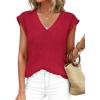imagePRETTYGARDEN Womens 2026 Lightweight Sweaters Vest Spring Trendy Cap Sleeve V Neck Knit Tank Tops Summer Going Out OutfitsRed