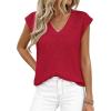 imagePRETTYGARDEN Womens 2026 Lightweight Sweaters Vest Spring Trendy Cap Sleeve V Neck Knit Tank Tops Summer Going Out OutfitsRed