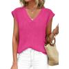 imagePRETTYGARDEN Womens 2026 Lightweight Sweaters Vest Spring Trendy Cap Sleeve V Neck Knit Tank Tops Summer Going Out OutfitsRose Red