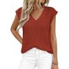 imagePRETTYGARDEN Womens 2026 Lightweight Sweaters Vest Spring Trendy Cap Sleeve V Neck Knit Tank Tops Summer Going Out OutfitsRust Red