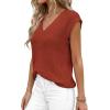 imagePRETTYGARDEN Womens 2026 Lightweight Sweaters Vest Spring Trendy Cap Sleeve V Neck Knit Tank Tops Summer Going Out OutfitsRust Red
