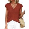 imagePRETTYGARDEN Womens 2026 Lightweight Sweaters Vest Spring Trendy Cap Sleeve V Neck Knit Tank Tops Summer Going Out OutfitsRust Red