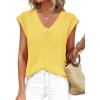 imagePRETTYGARDEN Womens 2026 Lightweight Sweaters Vest Spring Trendy Cap Sleeve V Neck Knit Tank Tops Summer Going Out OutfitsYellow