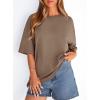 imagePRETTYGARDEN Womens 2026 Spring Going Out Tops Casual Short Sleeve Crewneck Loose Fit Basic Oversized T Shirts Summer OutfitsBrown