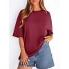 imagePRETTYGARDEN Womens 2026 Spring Going Out Tops Casual Short Sleeve Crewneck Loose Fit Basic Oversized T Shirts Summer OutfitsBurgundy