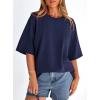 imagePRETTYGARDEN Womens 2026 Spring Going Out Tops Casual Short Sleeve Crewneck Loose Fit Basic Oversized T Shirts Summer OutfitsNavy Blue