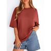 imagePRETTYGARDEN Womens 2026 Spring Going Out Tops Casual Short Sleeve Crewneck Loose Fit Basic Oversized T Shirts Summer OutfitsRust Red