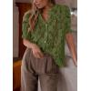 imagePRETTYGARDEN Womens 2026 Spring Lace Tops Short Puff Sleeve Casual Dressy Blouses Eyelet Crew Neck Button Down ShirtsArmy Green