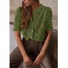 imagePRETTYGARDEN Womens 2026 Spring Lace Tops Short Puff Sleeve Casual Dressy Blouses Eyelet Crew Neck Button Down ShirtsArmy Green