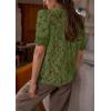 imagePRETTYGARDEN Womens 2026 Spring Lace Tops Short Puff Sleeve Casual Dressy Blouses Eyelet Crew Neck Button Down ShirtsArmy Green