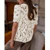 imagePRETTYGARDEN Womens 2026 Spring Lace Tops Short Puff Sleeve Casual Dressy Blouses Eyelet Crew Neck Button Down ShirtsBeige