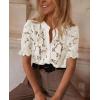 imagePRETTYGARDEN Womens 2026 Spring Lace Tops Short Puff Sleeve Casual Dressy Blouses Eyelet Crew Neck Button Down ShirtsBeige