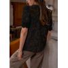 imagePRETTYGARDEN Womens 2026 Spring Lace Tops Short Puff Sleeve Casual Dressy Blouses Eyelet Crew Neck Button Down ShirtsBlack