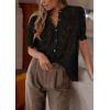 imagePRETTYGARDEN Womens 2026 Spring Lace Tops Short Puff Sleeve Casual Dressy Blouses Eyelet Crew Neck Button Down ShirtsBlack