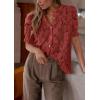 imagePRETTYGARDEN Womens 2026 Spring Lace Tops Short Puff Sleeve Casual Dressy Blouses Eyelet Crew Neck Button Down ShirtsBrown Red