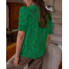 imagePRETTYGARDEN Womens 2026 Spring Lace Tops Short Puff Sleeve Casual Dressy Blouses Eyelet Crew Neck Button Down ShirtsDark Green
