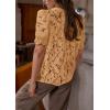 imagePRETTYGARDEN Womens 2026 Spring Lace Tops Short Puff Sleeve Casual Dressy Blouses Eyelet Crew Neck Button Down ShirtsKhaki