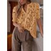imagePRETTYGARDEN Womens 2026 Spring Lace Tops Short Puff Sleeve Casual Dressy Blouses Eyelet Crew Neck Button Down ShirtsKhaki