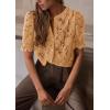 imagePRETTYGARDEN Womens 2026 Spring Lace Tops Short Puff Sleeve Casual Dressy Blouses Eyelet Crew Neck Button Down ShirtsKhaki