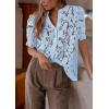 imagePRETTYGARDEN Womens 2026 Spring Lace Tops Short Puff Sleeve Casual Dressy Blouses Eyelet Crew Neck Button Down ShirtsLight Blue