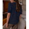 imagePRETTYGARDEN Womens 2026 Spring Lace Tops Short Puff Sleeve Casual Dressy Blouses Eyelet Crew Neck Button Down ShirtsNavy