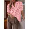 imagePRETTYGARDEN Womens 2026 Spring Lace Tops Short Puff Sleeve Casual Dressy Blouses Eyelet Crew Neck Button Down ShirtsPink