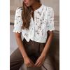 imagePRETTYGARDEN Womens 2026 Spring Lace Tops Short Puff Sleeve Casual Dressy Blouses Eyelet Crew Neck Button Down ShirtsWhite