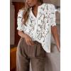 imagePRETTYGARDEN Womens 2026 Spring Lace Tops Short Puff Sleeve Casual Dressy Blouses Eyelet Crew Neck Button Down ShirtsWhite