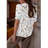 imagePRETTYGARDEN Womens 2026 Spring Lace Tops Short Puff Sleeve Casual Dressy Blouses Eyelet Crew Neck Button Down ShirtsWhite