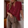 imagePRETTYGARDEN Womens 2026 Spring Lace Tops Short Puff Sleeve Casual Dressy Blouses Eyelet Crew Neck Button Down ShirtsWine Red