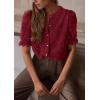 imagePRETTYGARDEN Womens 2026 Spring Lace Tops Short Puff Sleeve Casual Dressy Blouses Eyelet Crew Neck Button Down ShirtsWine Red