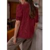 imagePRETTYGARDEN Womens 2026 Spring Lace Tops Short Puff Sleeve Casual Dressy Blouses Eyelet Crew Neck Button Down ShirtsWine Red