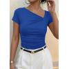 imagePRETTYGARDEN Womens 2026 Summer Asymmetrical Y2K Tops Trendy Ribbed Short Sleeve Fitted Tee Shirts Spring Fashion ClothingBlue