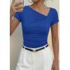 imagePRETTYGARDEN Womens 2026 Summer Asymmetrical Y2K Tops Trendy Ribbed Short Sleeve Fitted Tee Shirts Spring Fashion ClothingBlue