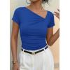 imagePRETTYGARDEN Womens 2026 Summer Asymmetrical Y2K Tops Trendy Ribbed Short Sleeve Fitted Tee Shirts Spring Fashion ClothingBlue