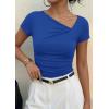 imagePRETTYGARDEN Womens 2026 Summer Asymmetrical Y2K Tops Trendy Ribbed Short Sleeve Fitted Tee Shirts Spring Fashion ClothingBlue