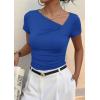imagePRETTYGARDEN Womens 2026 Summer Asymmetrical Y2K Tops Trendy Ribbed Short Sleeve Fitted Tee Shirts Spring Fashion ClothingBlue